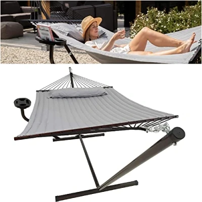 Afbeelding van Vita5 Hangmat met Standaard en Spreidstok 2 Persoons incl. Bekerhouder Afneembaar kussen uv