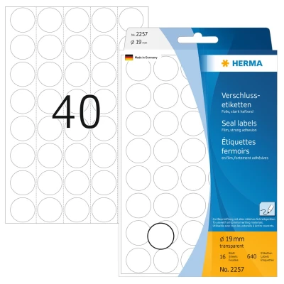 Afbeelding van HERMA sluitetiketten. transp. 19 mm extreem vast hechtend 640 St.