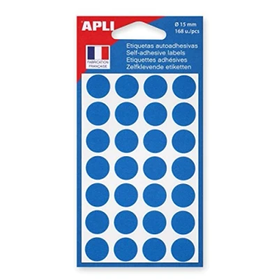 Afbeelding van Agipa ronde etiketten in etui diameter 15 mm, blauw, 168 stuks, 28 per blad etiket