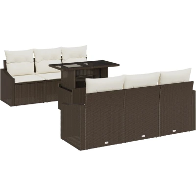 Afbeelding van vidaXL Tuin Sofa Set van 7 Bruin, Crème Rattan, Polyester