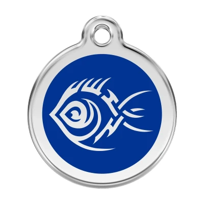 Afbeelding van Tribal Fish Navy roestvrijstalen hondenpenning large/groot dia. 3,8 cm RedDingo