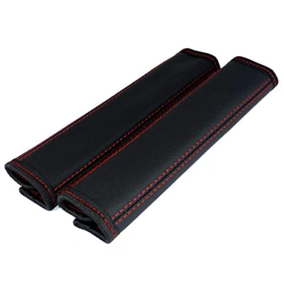 Afbeelding van L&amp;P Car Design GmbH A136 2 stuks riembeschermers, schouderkussens, echt leer, schouderbeschermer, beschermers, bekleding, schouderriem, zwarte naad, rood (2 zwart met rode naad)