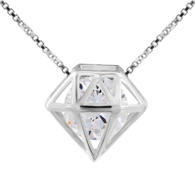 Afbeelding van Zilveren ketting dames met hanger, opengewerkte diamantvorm kristal