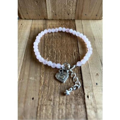 Afbeelding van Armbandje van rozenkwarts natuursteen (3 mm), lengte 17 cm
