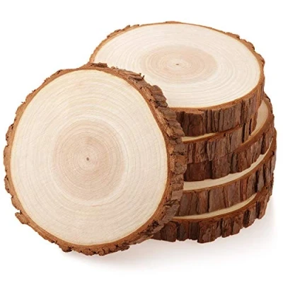 Afbeelding van Fuyit houten schijven, 6 stuks, log 15 16 cm, onafgewerkte cirkels, ongeboorde zonder gat, voor doe het zelf handwerk, bruiloft, middenstukken, kerstdecoratie, boomschijf