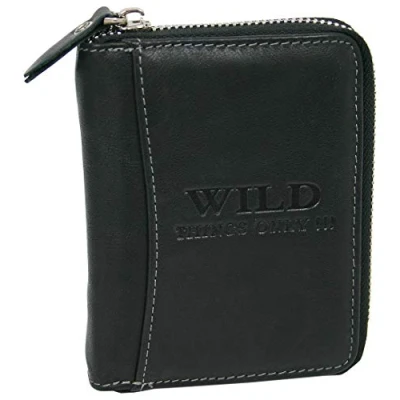 Afbeelding van WILD THINGS ONLY !!! Herenportemonnee van echt leer met ritssluiting rondom en RFID bescherming, zwart