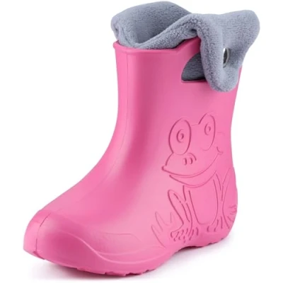 Afbeelding van Ladeheid LA CA FrogButton Kinder Regenlaarzen Rubber met Binnenschoen EVA Wasbare Roze/Grijs 26/27