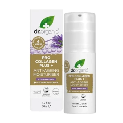 Afbeelding van Dr Organic Pro Collageen Plus Bakuchiol, Hyaluronzuur, Biotine, Gezond ouder worden, Rimpels, Droge &amp; Gevoelige Huid, Natuurlijk, Veganistisch, Dierproefvrij, Zonder Parabenen SLS, Biologisch, 50ml