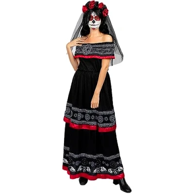 Afbeelding van FUNIDELIA Dia de los Muertos kostuum voor vrouwen Maat: L Zwart