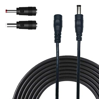 Afbeelding van Liwinting DC Verlengkabel 5.5mm x 2.1mm Aansluitkabel Power Connector Kabel Verdeler Man vrouw voor Voeding, CCTV Camera 3m Zwart, en 2 Converters
