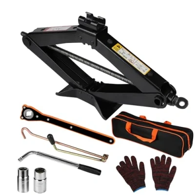 Afbeelding van EXLECO Schaarkrik, 2,5 ton, krik, garagekrik met 2 in 1 ratelsleutel, wielmoersleutel, tas, autokrik, 360 activiteitskop, voor auto, familieauto, SUV, MPV, 11SJ250000SYKIT