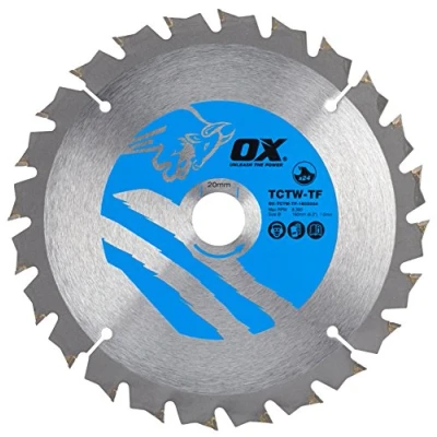 Afbeelding van OX Tools TCTW TF 1602024 Wood Cutting Thin Kerf Circular 160/20 mm, 24 theeth ATB Saw Blade, Silver/Blue, mm