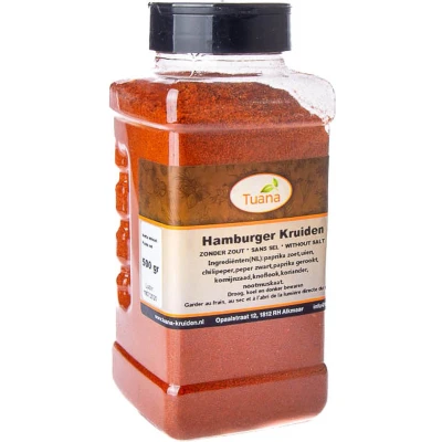 Afbeelding van Tuana Kruiden Hamburger Strooibus 500 Gram Zonder Zout GP0089