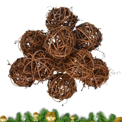 Afbeelding van Dokeno 10 stuks natuurlijke wilgenballen, rotanballen, decoratieve rotan ballen, gevlochten rieten kleine dieren, kauwspeelgoed, wilgenbal, speelgoed voor