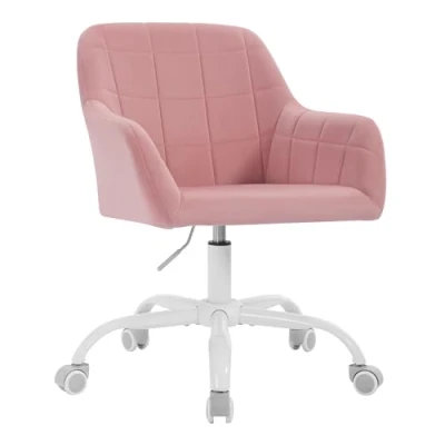 Afbeelding van WOLTU Bureaustoel, draaibaar, make uptafelstoel, draaistoel met wielen, bureaustoel ergonomisch, stoel, in hoogte verstelbaar, voor thuiskantoor, slaapkamer, kantoor, fluweel, roze + wit, BS165rs