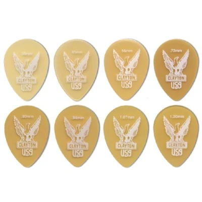 Afbeelding van Clayton Ultem Gold small teardrop plectrum 0.72 mm 12 pack