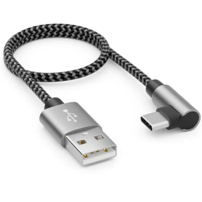 Afbeelding van deleyCON 0,30m USB A naar C Kabel Stekker 90 Schuin Korte 30cm Oplaadkabel voor iPhone 15 16 Pro Max Samsung S24 S23 S22 Pixel iPad MacBook Air Tablets Switch PS5