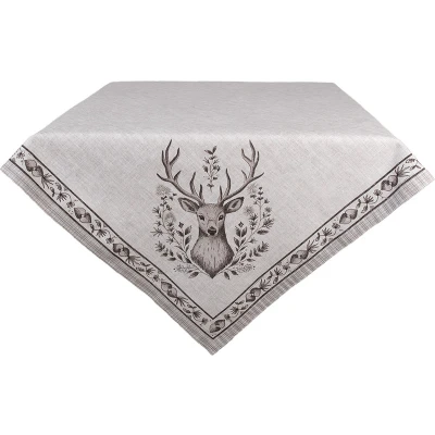 Afbeelding van Clayre &amp; Eef Tafelkleed 100x100 cm Beige Katoen Hert Tafellaken