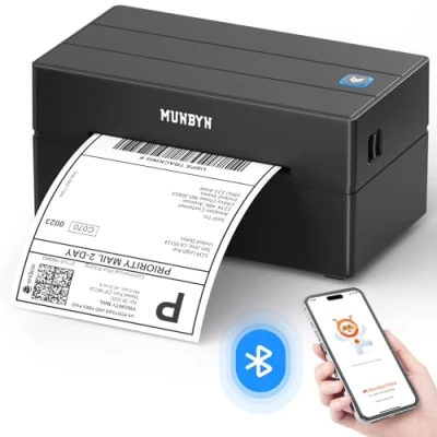 Afbeelding van MUNBYN verzendlabelprinter Bluetooth verbinding, thermische labelprinter 4x6, voor bedrijven, compatibel met Etsy, Shopify, eBay, Amazon, Royal Mail, DHL, DPD, Evri, 130B, zwart