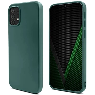 Afbeelding van Moozy Lifestyle. Siliconen Hoes voor Samsung A52, A52 5G, Donkergroen Premium Lichtgewicht met Matte Afwerking en Zachte Microvezel Voering Liquid Silicone Case Cover