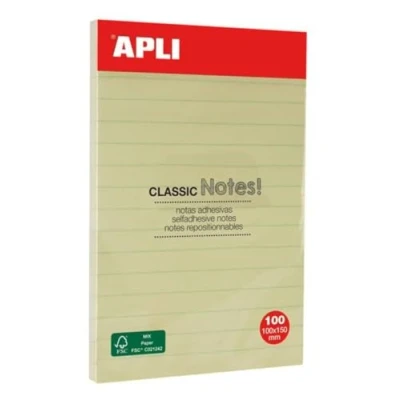 Afbeelding van APLI 13370 — Sticky Notes met CLASSIC Lijnen 100 x 150 mm Pad van vellen geel