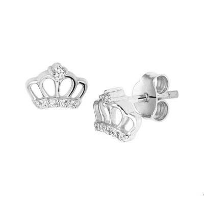 Afbeelding van Zilver Gerhodineerde Oorknoppen kroon zirkonia 1328196 Sieraden compleet horloge Zilverkleur