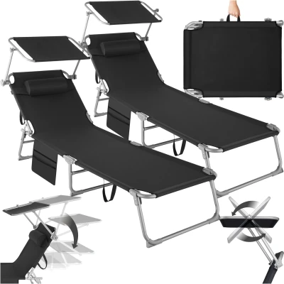 Afbeelding van tectake® Set van 2 ligbedden ligstoelen 4 standen , inklapbaar zwart 68 x 190 28 cm met zijvak