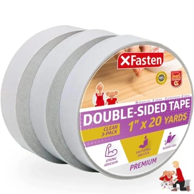 Afbeelding van XFasten Dubbelzijdige tape, transparant, verwijderbaar, 3 x 20 m, pak van stuks, ideaal als cadeauband, voor het vasthouden tapijten en houtbewerking