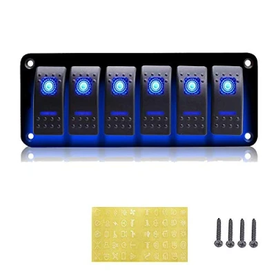 Afbeelding van CT CARID 12V 6 Bende Schakelpaneel met LED Licht Waterdichte Rocker Schakelaar voor Auto Boot Marine RV Truck Camper Voertuigen Blauw