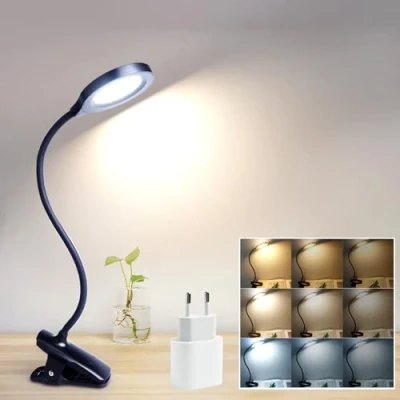 Afbeelding van Akynite 3 W draadloze led bureaulamp, oplaadbaar, 28 leds, kleuren en verschillende intensiteiten, touch lamp voor kinderen, draagbaar, led, leeslamp, clip on boek, zwart