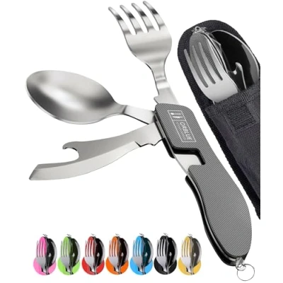 Afbeelding van Campingbestek inklapbaar, outdoor survival bestekset, perfect voor kamperen en wandelen, camping messen 19,05 cm x 4,06 opengeklapt, 10,9 ingeklapt 4 in 1