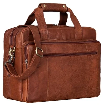 Afbeelding van STILORD &#039;Experience&#039; Vintage Teacher&#039;s Bag Leder groot voor heren Dames XL Ariefcase Business Schouder of schoudertas Laptop Trolley bevestigbaar, Kleur:maraska bruin