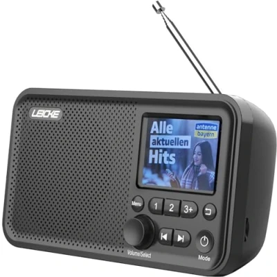 Afbeelding van LEICKE Draagbare DAB+ radio met Bluetooth 5.0, DAB/DAB+ en FM radio, 2,4 inch kleurendisplay, 60 voorinstellingen, keukenradio kabel of 2000 mAh batterij, microSD/TF/AUX aansluiting, alarmfuncties
