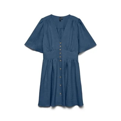Afbeelding van VERO MODA Dames Vmmelaney 2/4 Short Dress WVN Noos, dark denim, XL