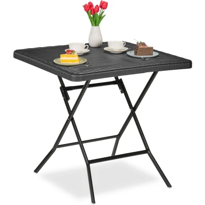 Afbeelding van Relaxdays tuintafel met houtlook inklapbaar kunststof &amp; staal 74 x 78 cm tuin zwart