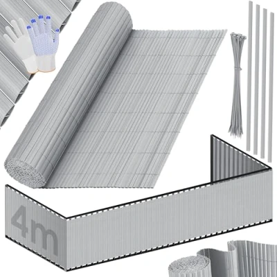 Afbeelding van KESSER® Pvc inkijkbeschermingsmat, inkijkbescherming, balkonbekleding, windbescherming, weerbestendig, versterkte lamellen, voor tuin, balkon, terras, outdoor, balkonomranding, met kabelbinders, lichtgrijs, 100 x 400 cm