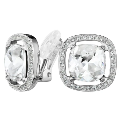 Afbeelding van Traveller Clip Oorbellen Oorclips Dames Zilverkleurig Kristal Vierkant Geplatineerd 157619
