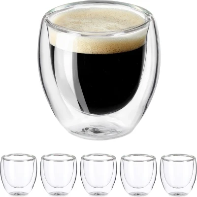 Afbeelding van Relaxdays espresso glazen dubbelwandig 100 ml vaatwasserbestendig glas