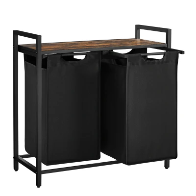 Afbeelding van Wasmand met 2 compartimenten Wassorteerder uitneembare zakken van Oxford stof metalen frame x 46L 73 33 72 cm Zwart