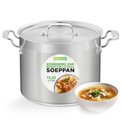 Afbeelding van NutriChef Kookpot, 13Liter inductie Soeppot, Roestvrijstalen Kookpan met Deksel, Vaatwasmachinebestendig