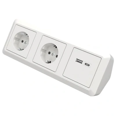 Afbeelding van Stekkerdoos onderbouwdoos met USB C A Beker hoekcontactdoos, 2x contactdoos, 1x structuur, wit, gepolijst