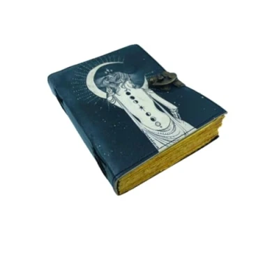 Afbeelding van OVERDOSE Lady With Moon Design UV Print Leather Journal Brass C Lock Handmade Unlined Deckle Vintage Paper Schetchbook &amp; Notebook 6 x 8 inch 15 20 cm A5
