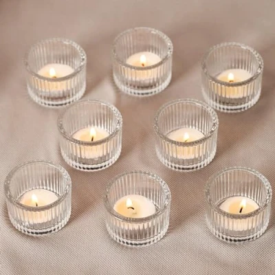 Afbeelding van YSWOVUO Set van 12 mini theelichthouders, theelichtglazen helder glas, 5 cm x 3,5 theelichtjes kaarsglazen, kleine glazen voor bruiloft, verjaardagsfeest, windlichten, tafeldecoratie,