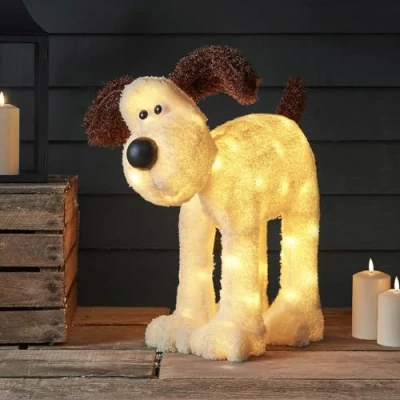 Afbeelding van Lights4fun LED Wallace &amp; Gromit™ figuur kerstverlichting buiten kerstfiguur met timer hond kerstdecoratie