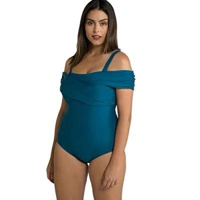 Afbeelding van Ulla Popken Dames, Carmen hals, softcups, afneembare bandjes, Caribisch groen, 48