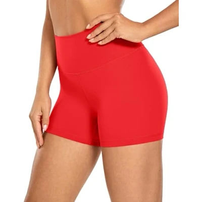 Afbeelding van CRZ YOGA Naakt Gevoel Bikershort Voor Dames 4&#039;&#039; Hoog Getailleerde Yogatraining Gym Running Spandex Shorts Diep rood M