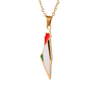 Afbeelding van Winkrs Gouden Palestina ketting Hanger met Palestijnse Vlag 50 cm RVS