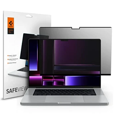 Afbeelding van Spigen SafeView Privacyfilter Screenprotector compatibel met MacBook Pro 16 inch (vanaf 2021, M3 / Max M2 M1 Max), Magnetische installatie, Anti vingerafdruk