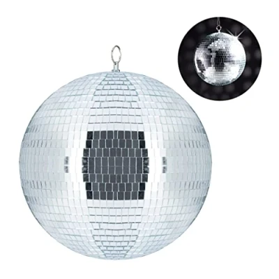 Afbeelding van Relaxdays discobal 30 cm spiegelbol discobol spiegelbal zilver groot plafond
