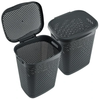 Afbeelding van KADAX Plastic wasbak, lichte wasmand, wasverzamelaar van kunststof, luchtdoorlatende wasbox, met deksel (grijs)